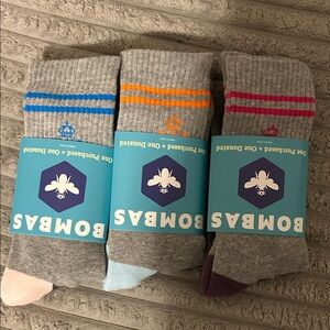 Bombas Men's Gray Socks with Blue, Orange, and Pink Accents - 3 Pack